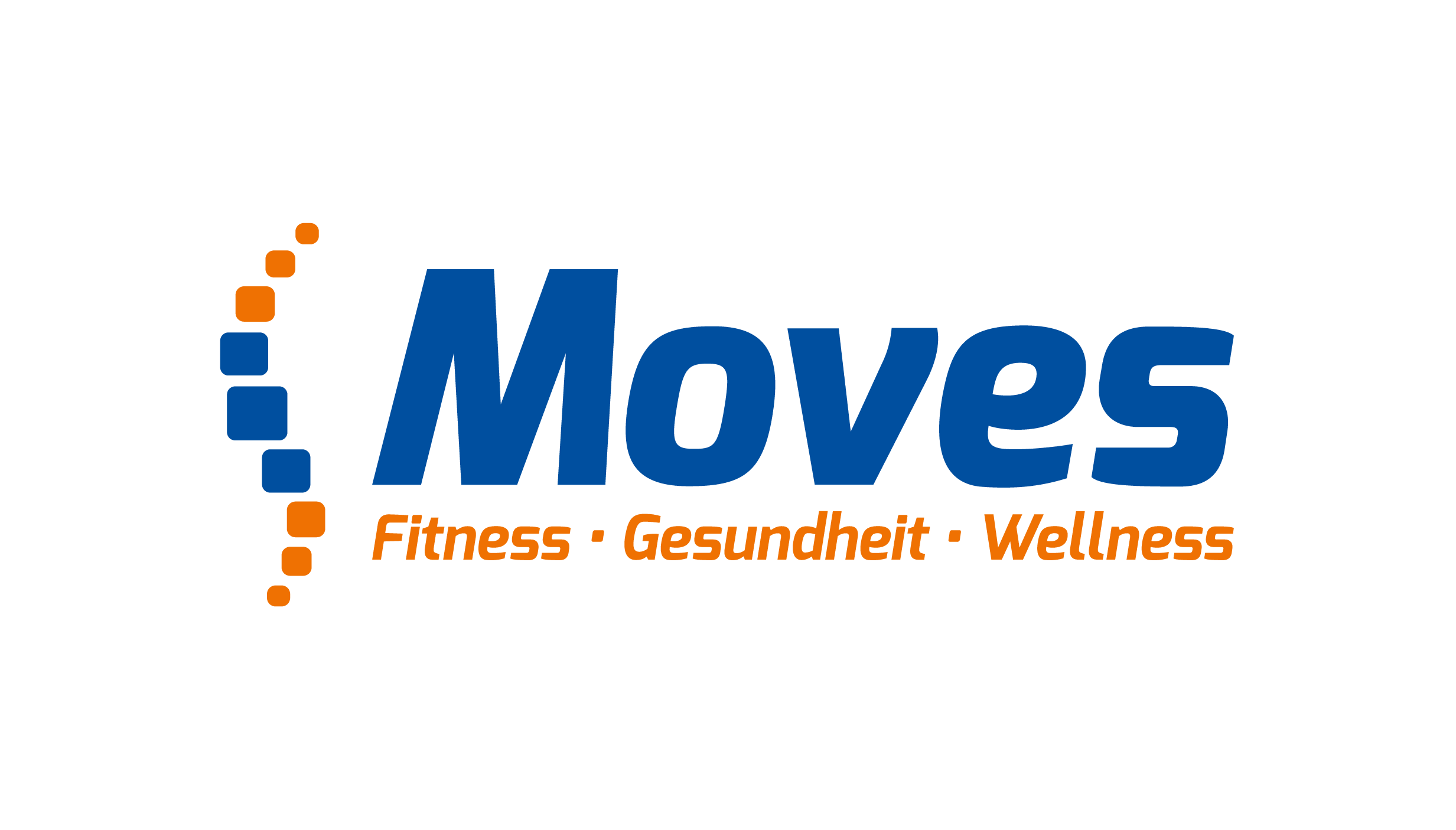 Logo mit "Moves" in Blau, daneben orange-blaue Quadrate; darunter "Fitness · Gesundheit · Wellness".